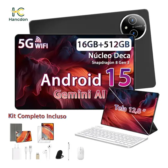 Tablet Android Tab Kit Completo Ram 16gb 512gb 12,8'' Hd Tela Apoia Wifi 2,4/4/5g Bateria 8800mah Co
