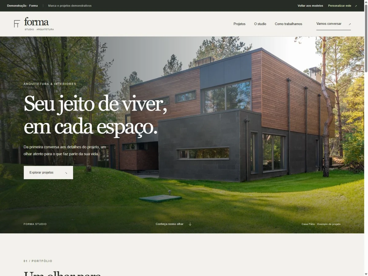 Prévia do site Forma para arquitetura e interiores